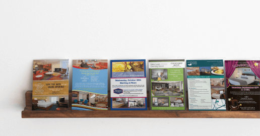 hotel renovation rack cards on a shelf