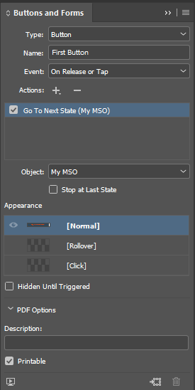 InDesign button with an event for an interactive PDF